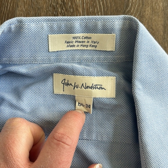 John W Nordstrom button up shirt.  Men’s size 15.5-34.  Blue print. - Picture 2 of 7